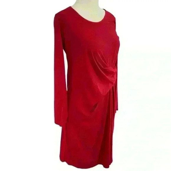 J. Jill Wearever Collection Red Solid Stretch Faux Wrap Dress Size SP Career - Picture 3 of 10